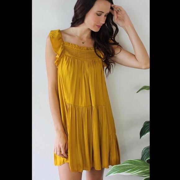 FREE PEOPLE NWT boho want your love tunic dress size XS mustard yellow - Picture 1 of 6